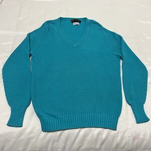 Scotland Mcausland’s V Neck Sweater Ribbed Teal Blue Green Cotton Sz 42 = US 10